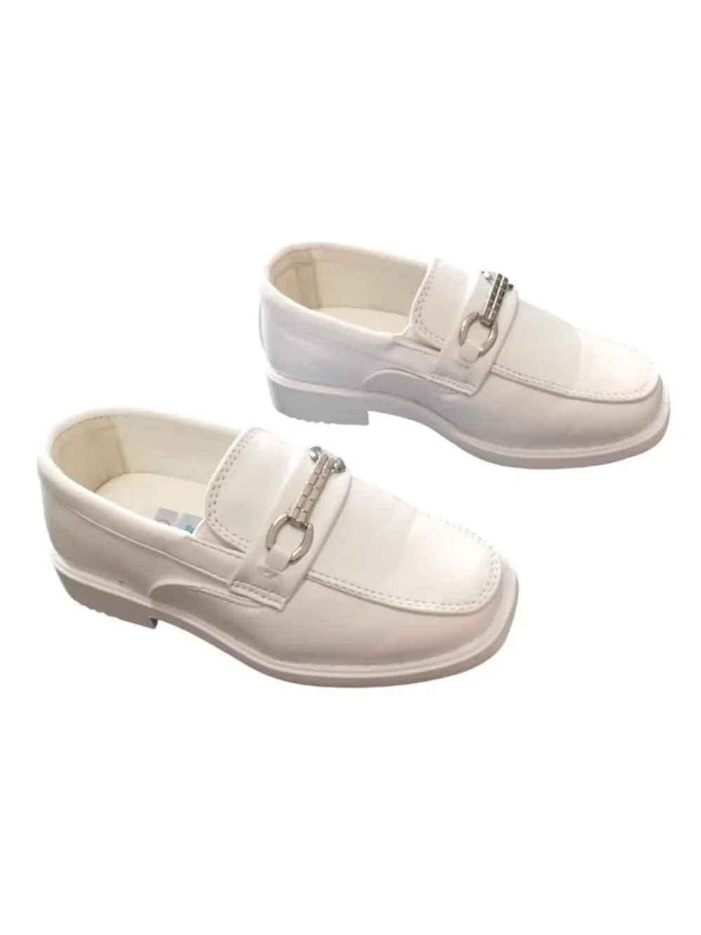 Josmo Boys Toddler 7 Faux Leather Slip-On Oxford Loafer w/ Buckle White Stylish